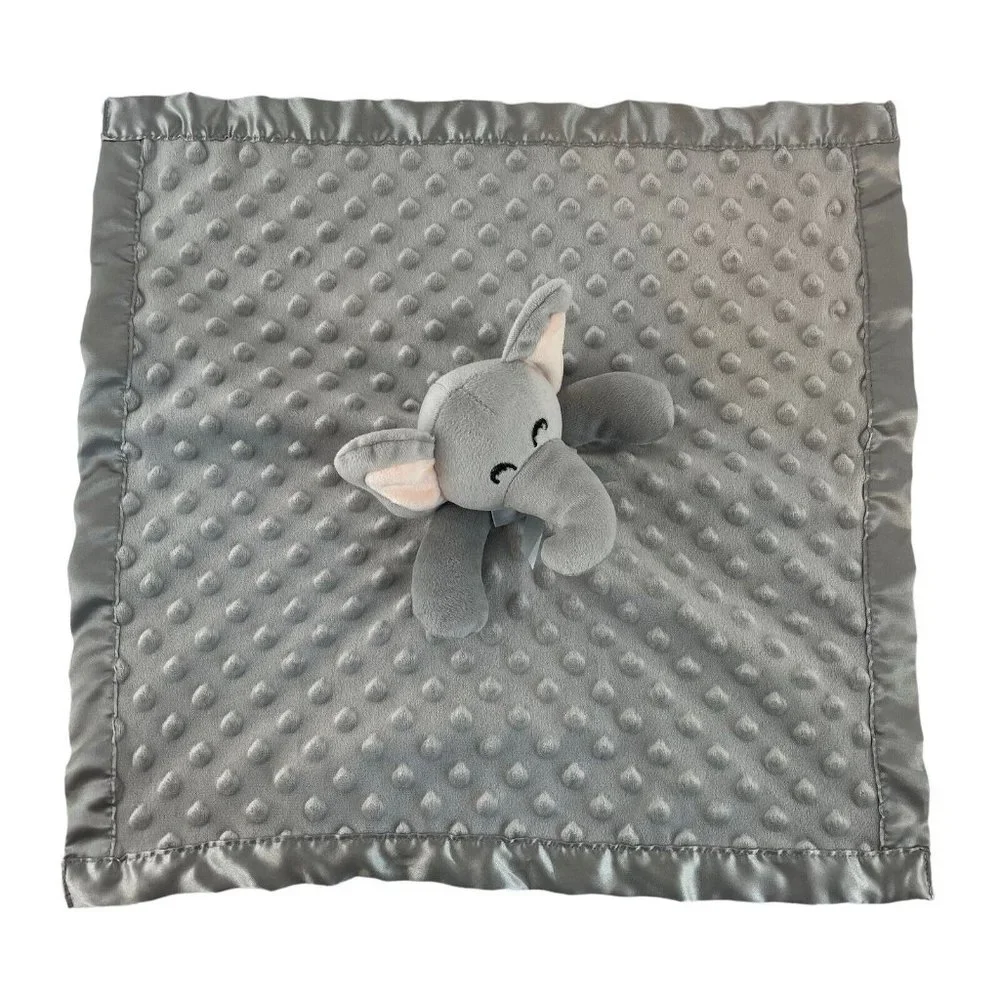 Pro Goleem Gray Elephant Lovey Satin Trim Minky Dots Baby Security Blanket 16 in